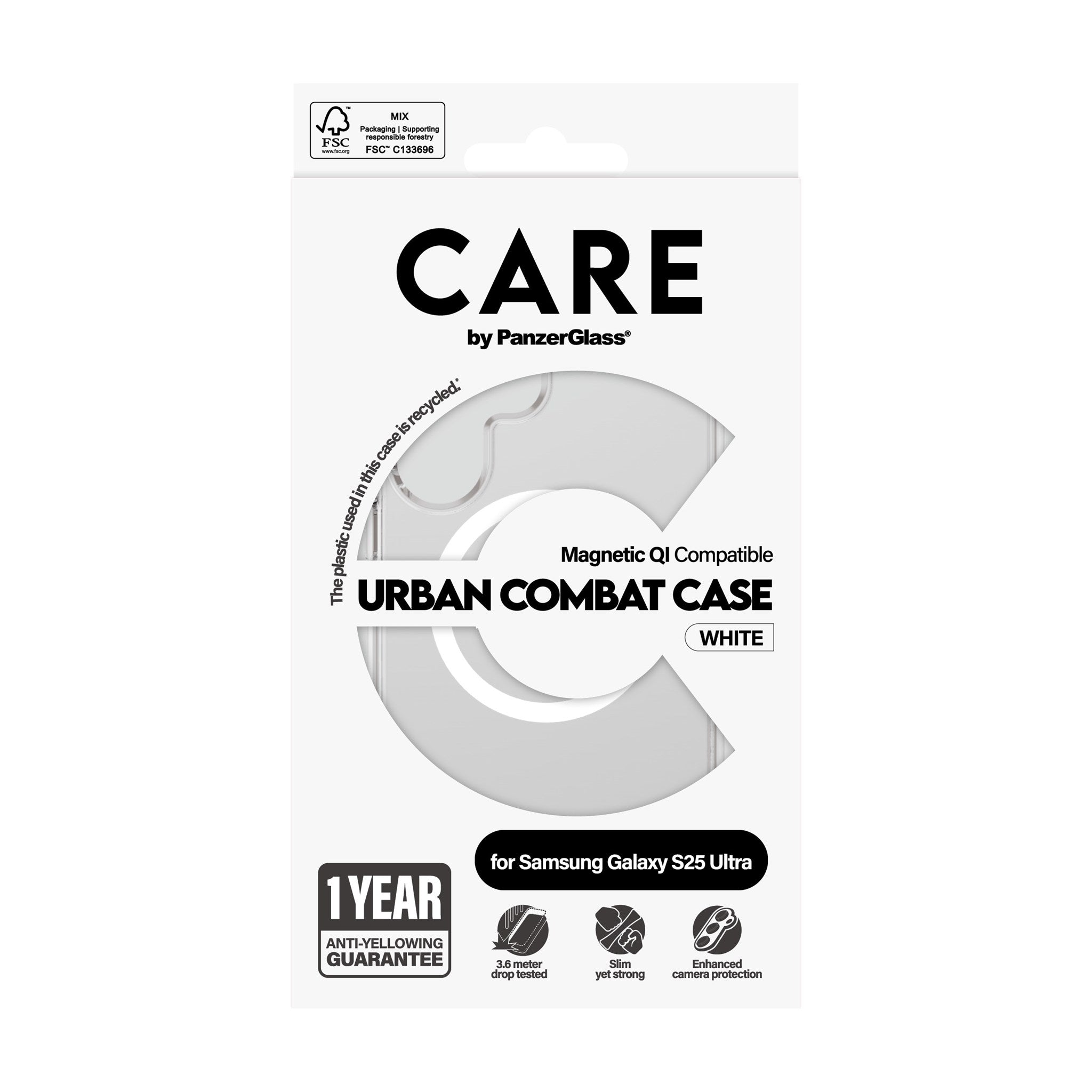 CARE by PanzerGlass® Flagship Case Transparent Urban Combat w. White Qi Compatible Samsung Galaxy S25 Ultra